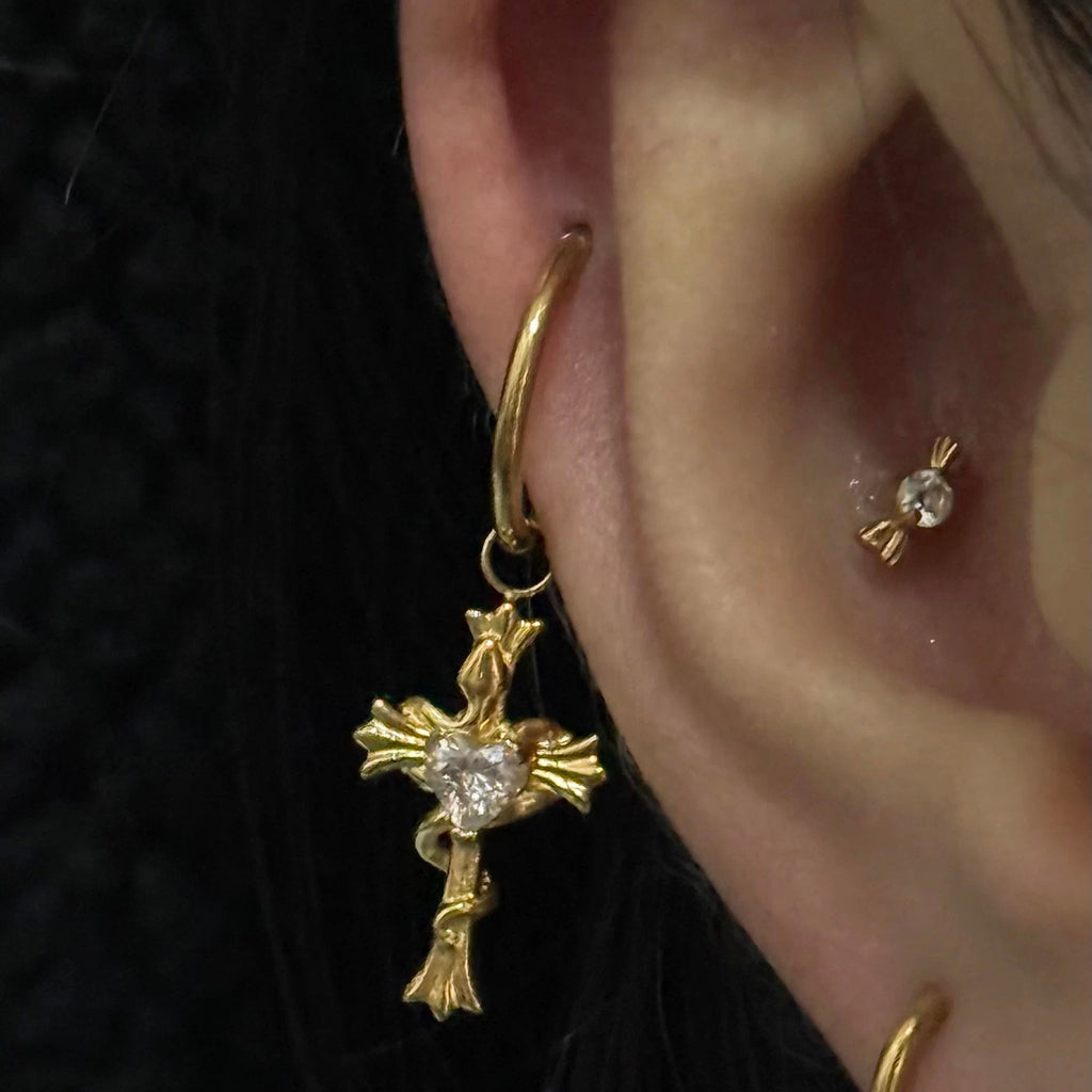 Gold Divine Heart Helix Earrings