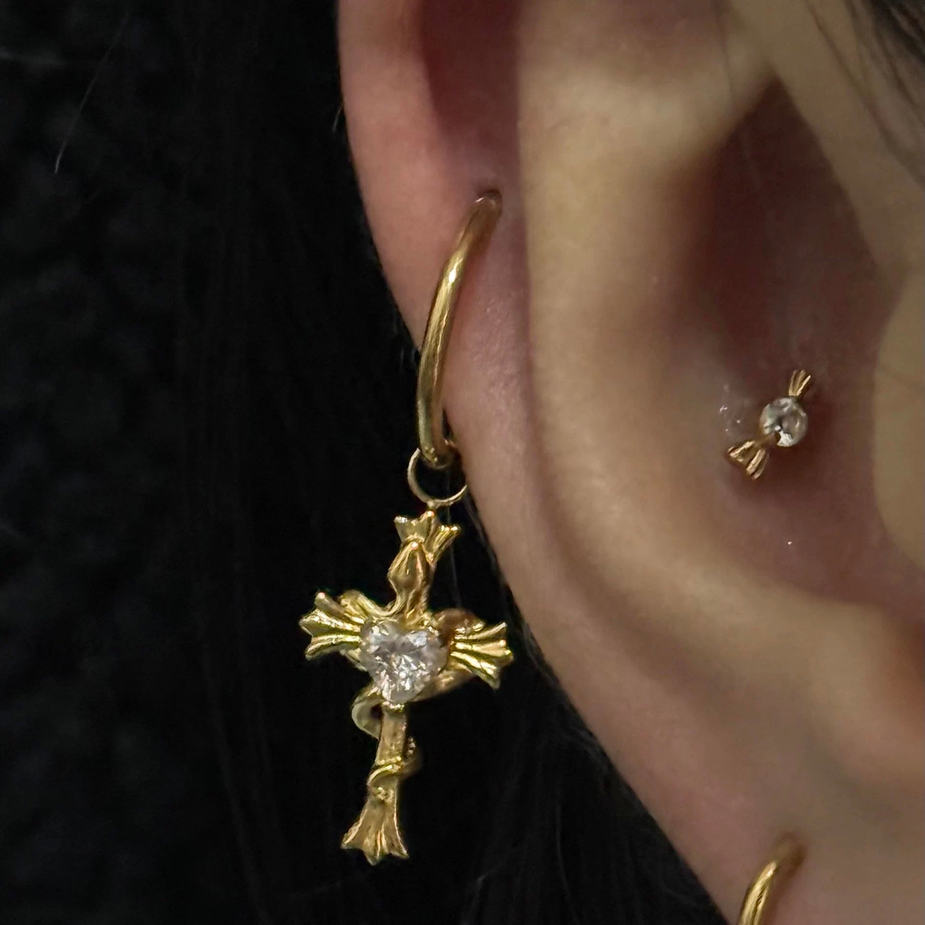 Gold Divine Heart Helix Earrings