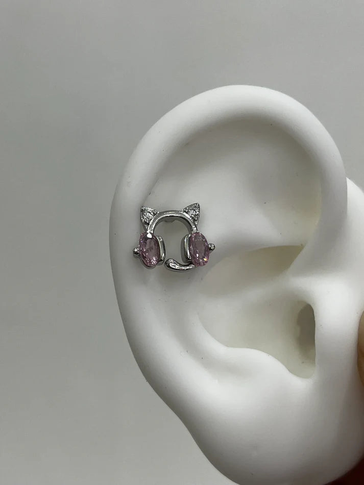 Pink Kitty Headphones Helix Earrings