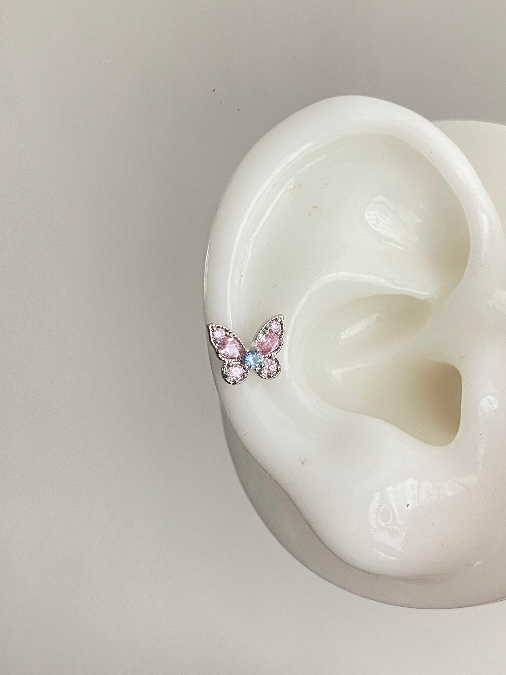 Pink Petal Butterfly Helix Earrings
