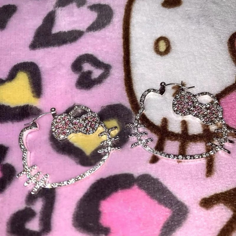 Crystal Kitty Hoop Earrings