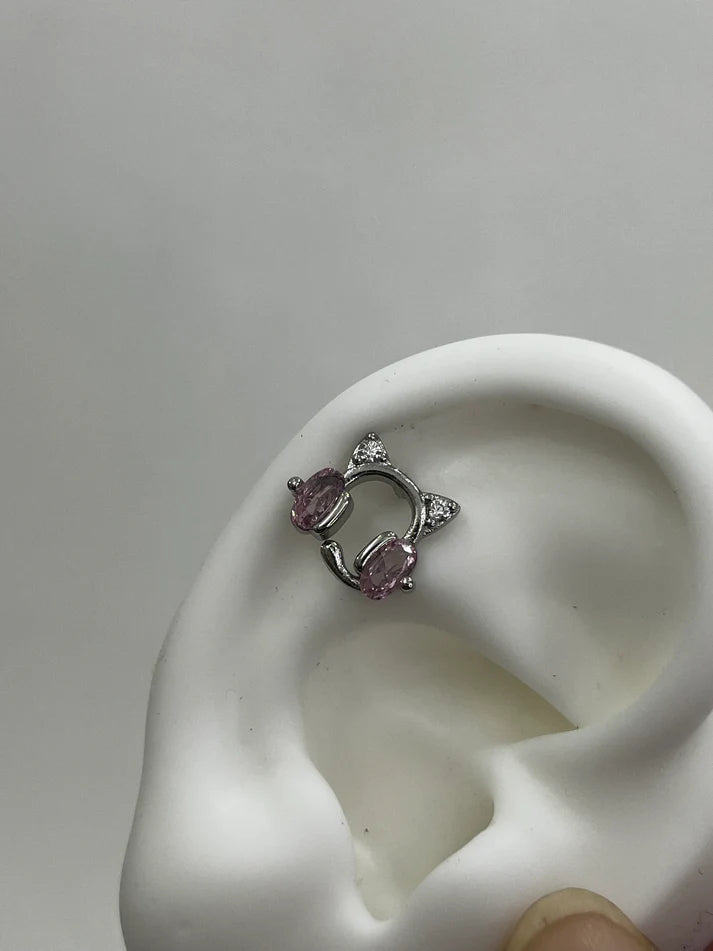 Pink Kitty Headphones Helix Earrings