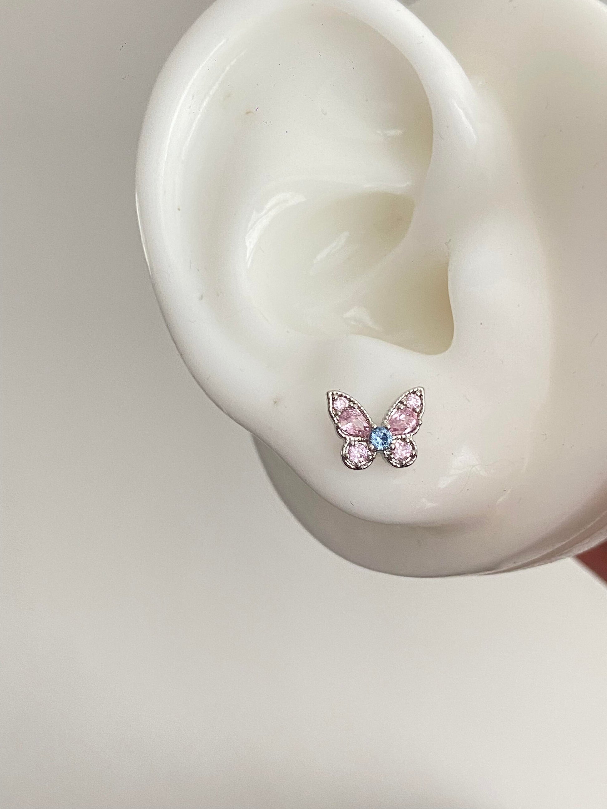 Pink Petal Butterfly Helix Earrings