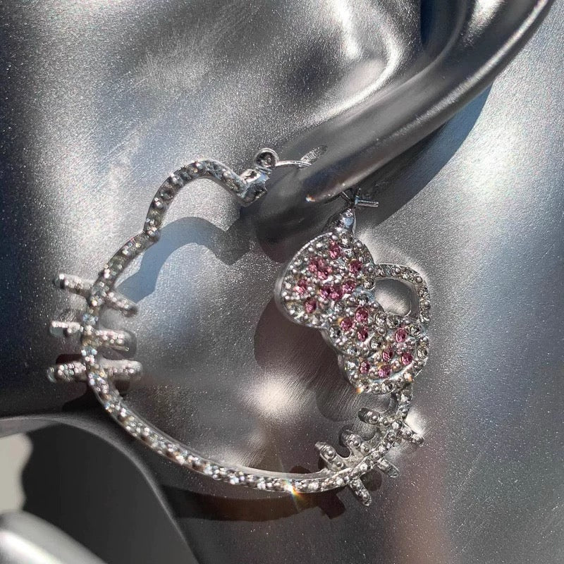 Crystal Kitty Hoop Earrings