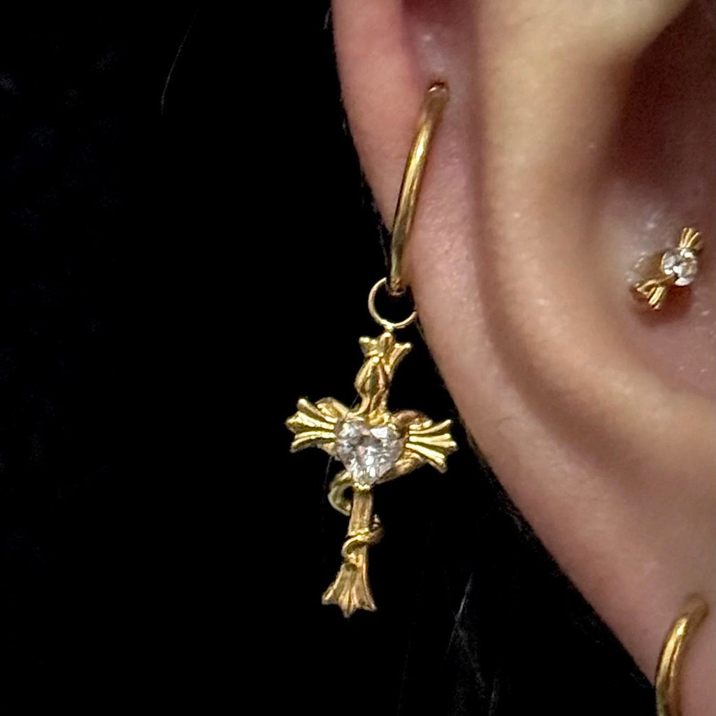 Gold Divine Heart Helix Earrings
