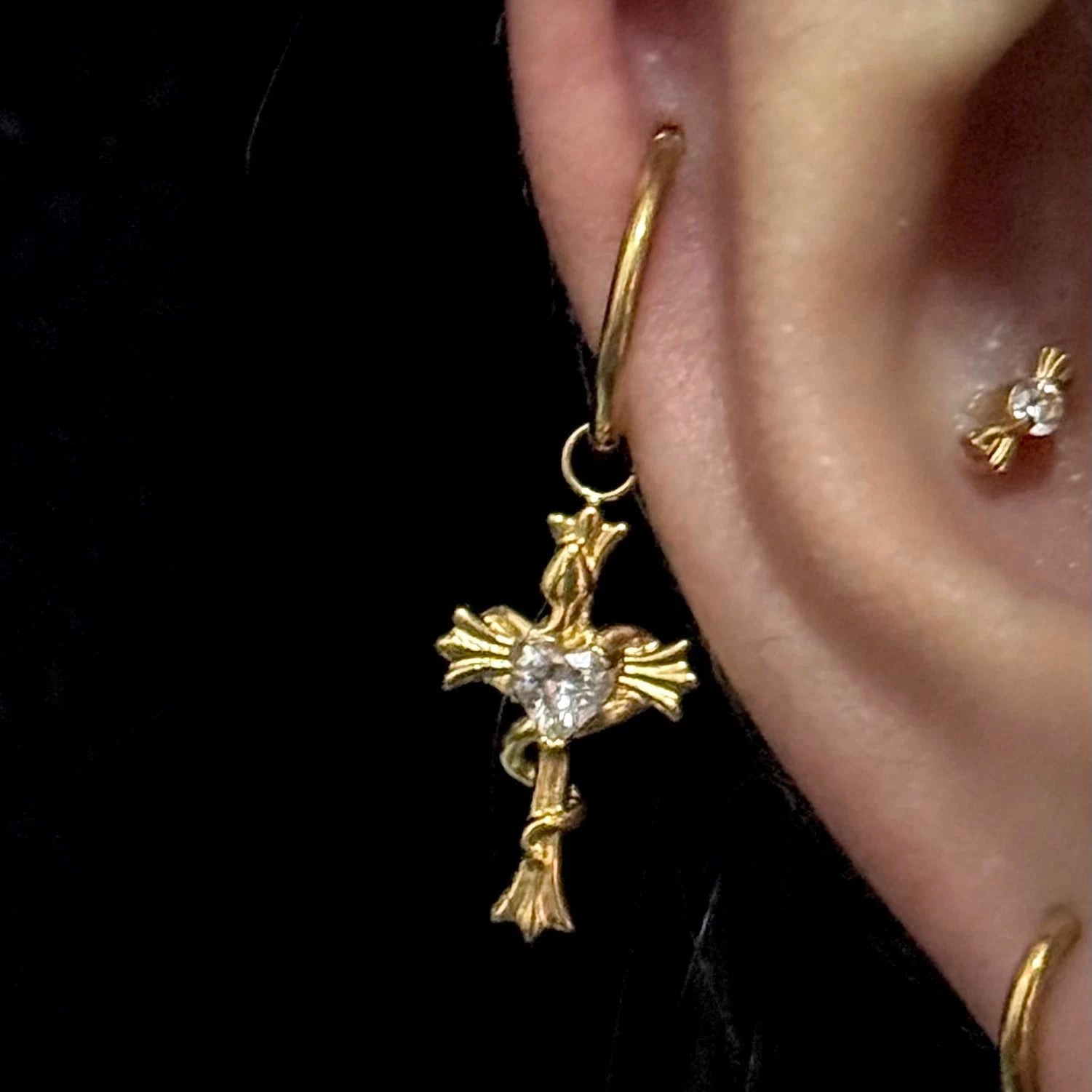 Gold Divine Heart Helix Earrings