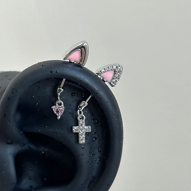 Halo and Hex Vertical Helix Earrings Set