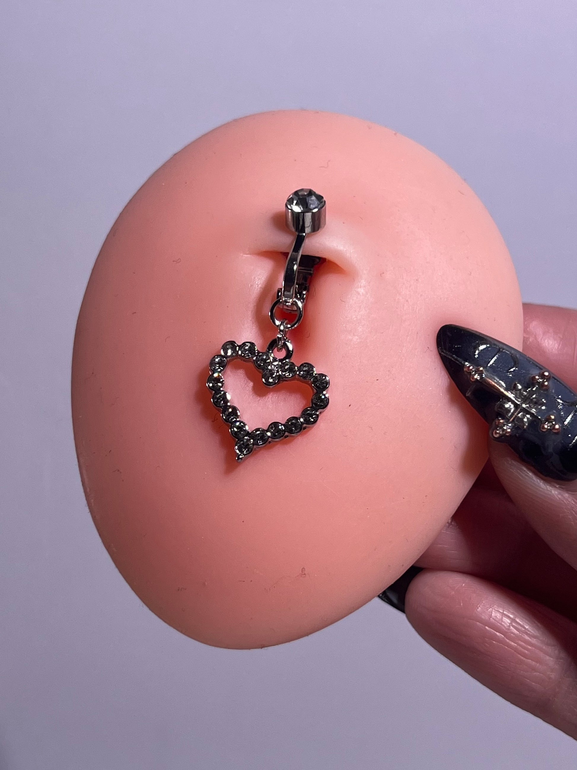 Sparkly Heart Clip On Belly Ring